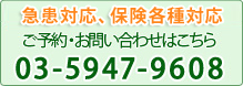 急患対応、保険各種対応　ご予約・お問い合わせはこちら 03-5947-9608